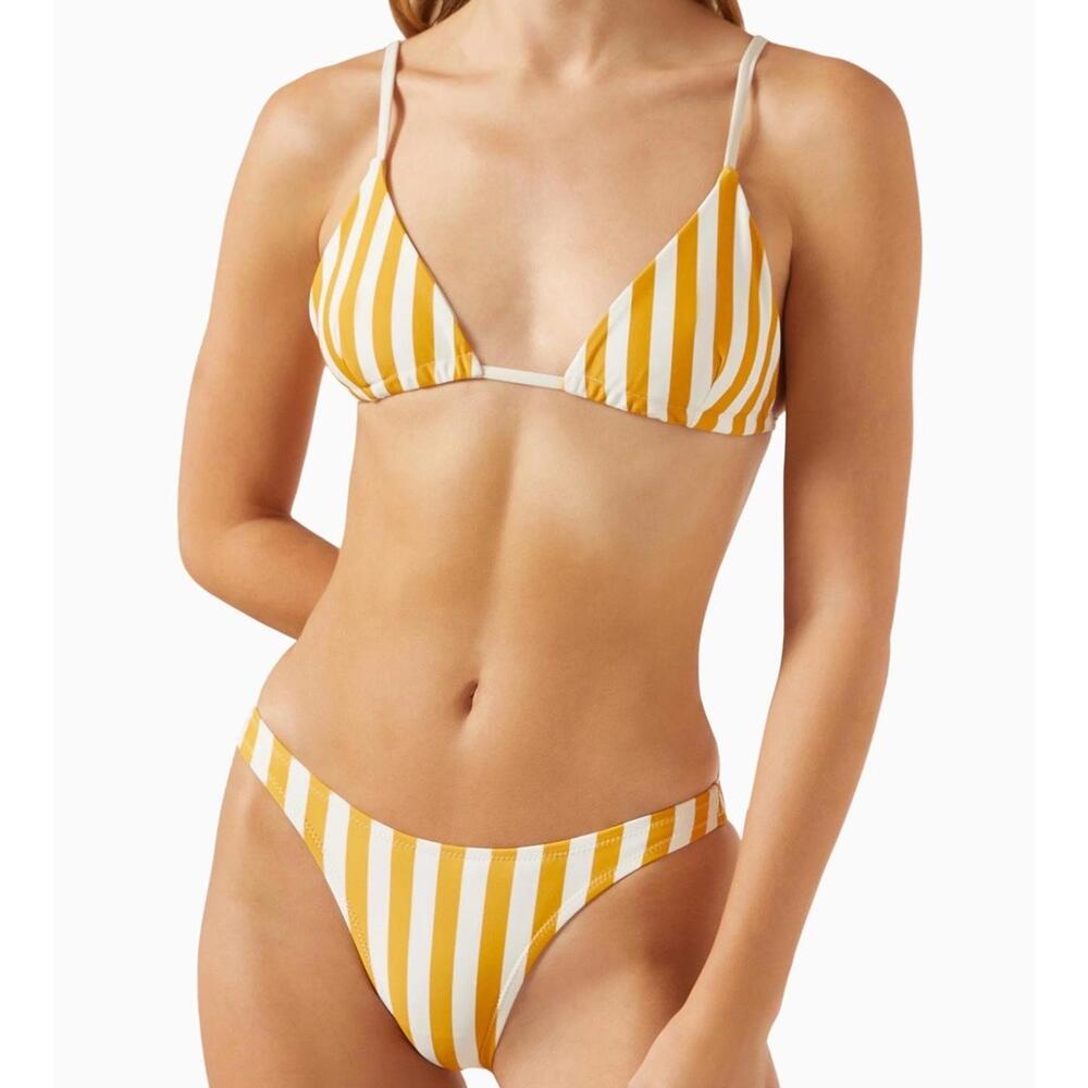 Kith Lucia II Yellow Striped Triangle Bikini Women’s Size M Beach Vacation EUC